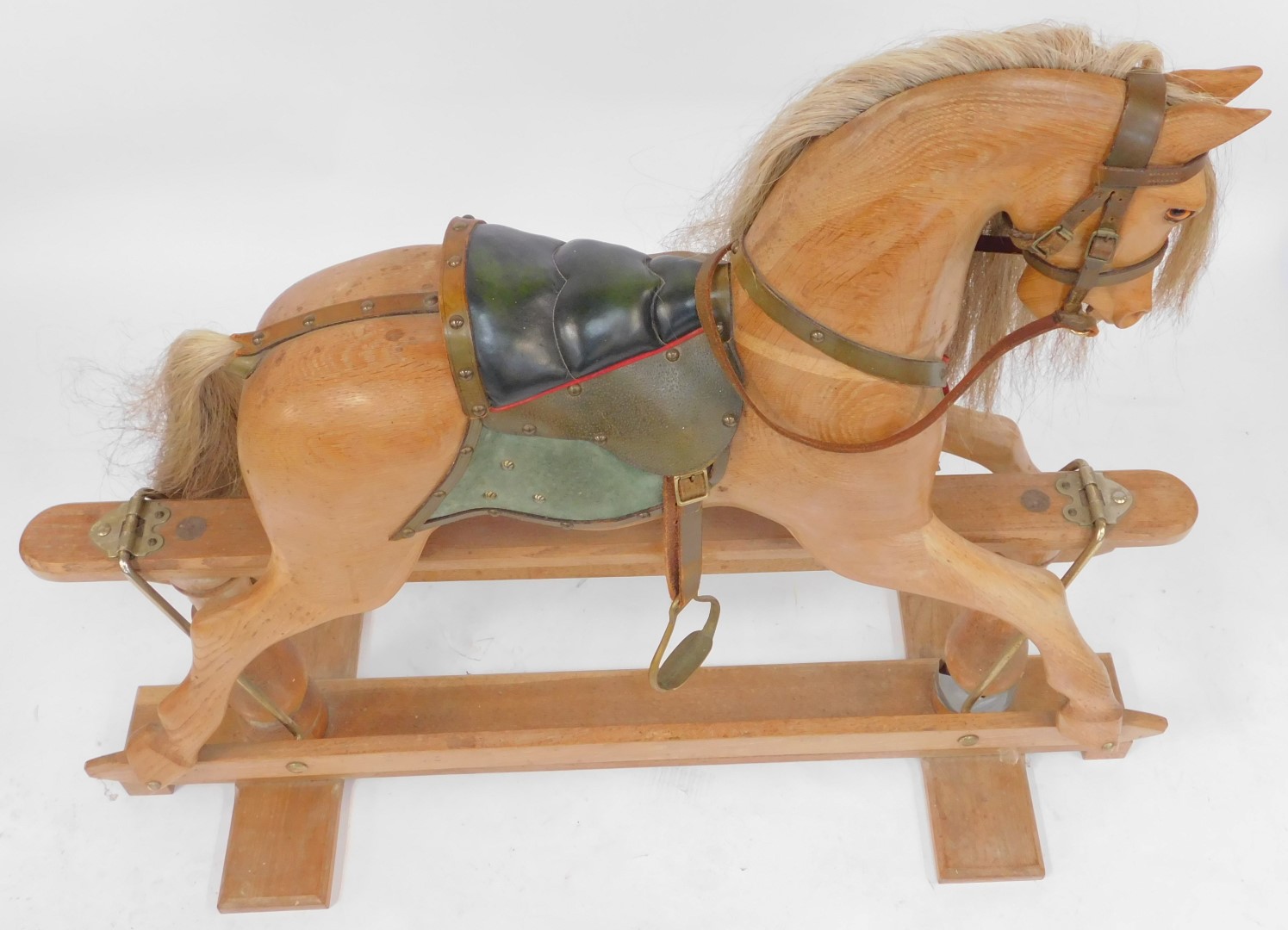 A Stevenson Brothers of England waxed oak rocking horse, No 1011, 1992, with real horse hair mane an - Image 2 of 5