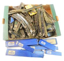 Hornby Dublo three rail track and accessories, including points, curves, straights, etc. (1 box)