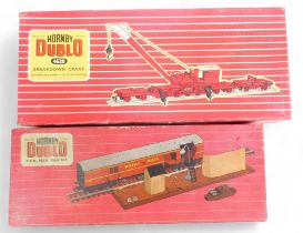 Hornby Dublo two rail rolling stock, including 2400 TPO mail van set, and 4260 breakdown crane, boxe