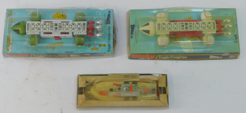 Dinky Toys Space 1999 360 Eagle Freighter, Space 1999 359 Eagle Transporter, and 675 Motor Patrol bo - Image 2 of 2