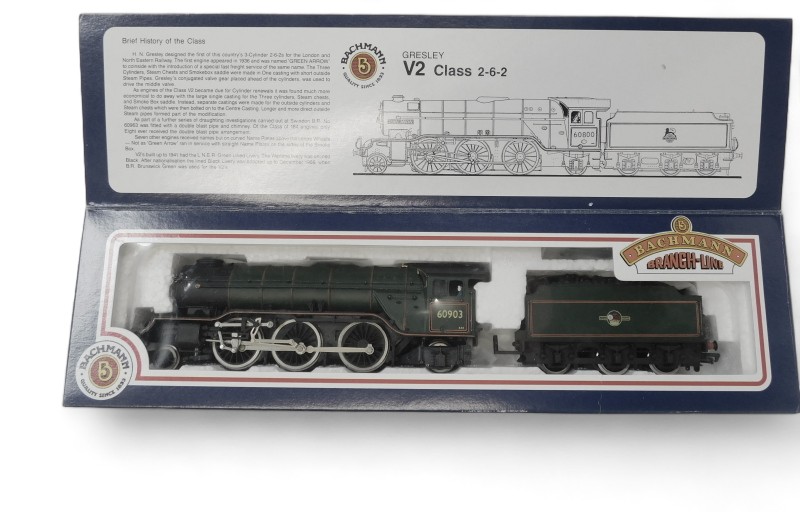 A Bachmann Branch Line OO gauge Class V2 locomotive, 60903, 2-6-2, BR lined green with double chimne