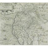 After Willem Kip (17thC). Cumbria map, black and white engraving 28cm x 32cm.