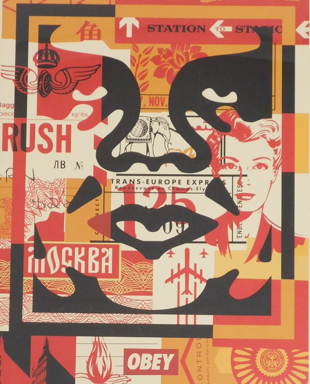 Shepard Fairey (American, B.1970). Three Obey facial collage prints, signed, 60cm x 44.5cm. - Image 4 of 4