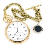 A Vertex Revue gentleman's gold plated pocket watch, open faced, keyless wind, circular enamel dial