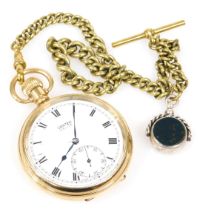 A Vertex Revue gentleman's gold plated pocket watch, open faced, keyless wind, circular enamel dial