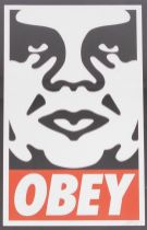 Shepard Fairey (American, B.1970). Obey facial print, signed, 90cm x 60cm.