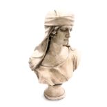 A plaster bust of an Arab lady, on an integral socle, 57cm high.