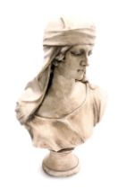 A plaster bust of an Arab lady, on an integral socle, 57cm high.