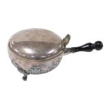 A Victorian silver plated silent butler, with a turned ebony handle, the shell capped hinged lid ope