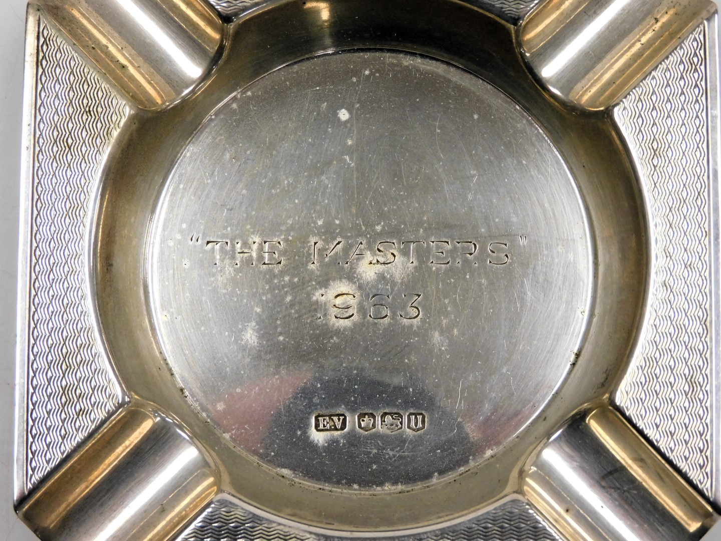 An Elizabeth II silver ashtray, with engine turned decoration, engraved centrally "The Masters" 1963 - Image 2 of 3