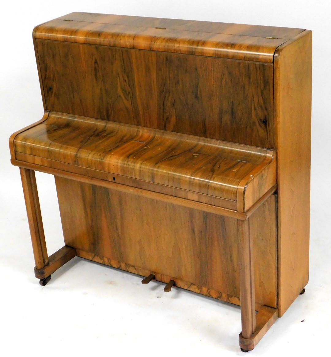 A small walnut upright piano, label for Cestrian model, Herbert Ellis, Chester, with simulated ivory - Image 3 of 4