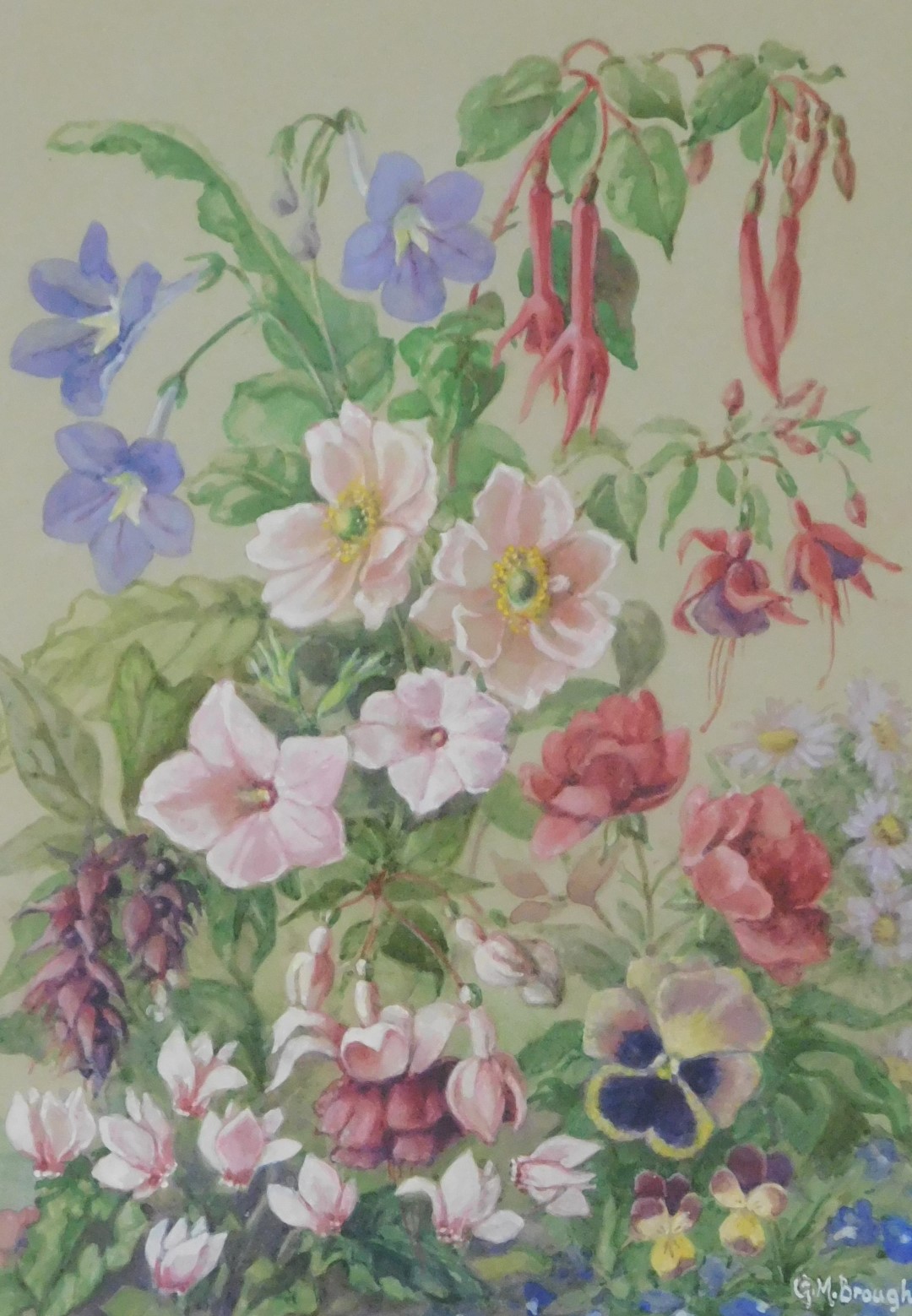 G M Brough. Four still lifes of flowers, watercolours, signed, 35cm x 24cm. - Image 2 of 9