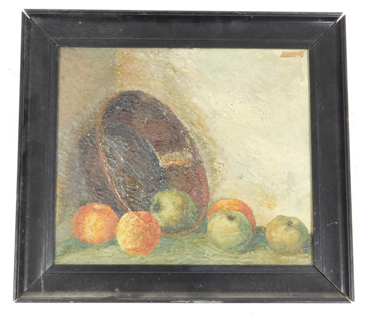 Ben Hodgetts (British, 20thC). Still life of apples and a bowl, impasto, titled and attributed verso - Image 2 of 3