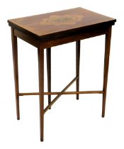 An Edwardian mahogany and marquetry card table, the rectangular boxwood and ebony strung cross bande
