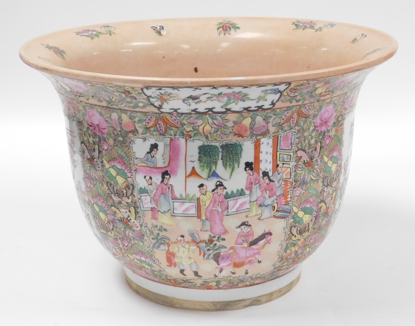 A Chinese Canton porcelain jardiniere, decorated with figures within floral borders, 32cm high, 48cm - Image 2 of 6