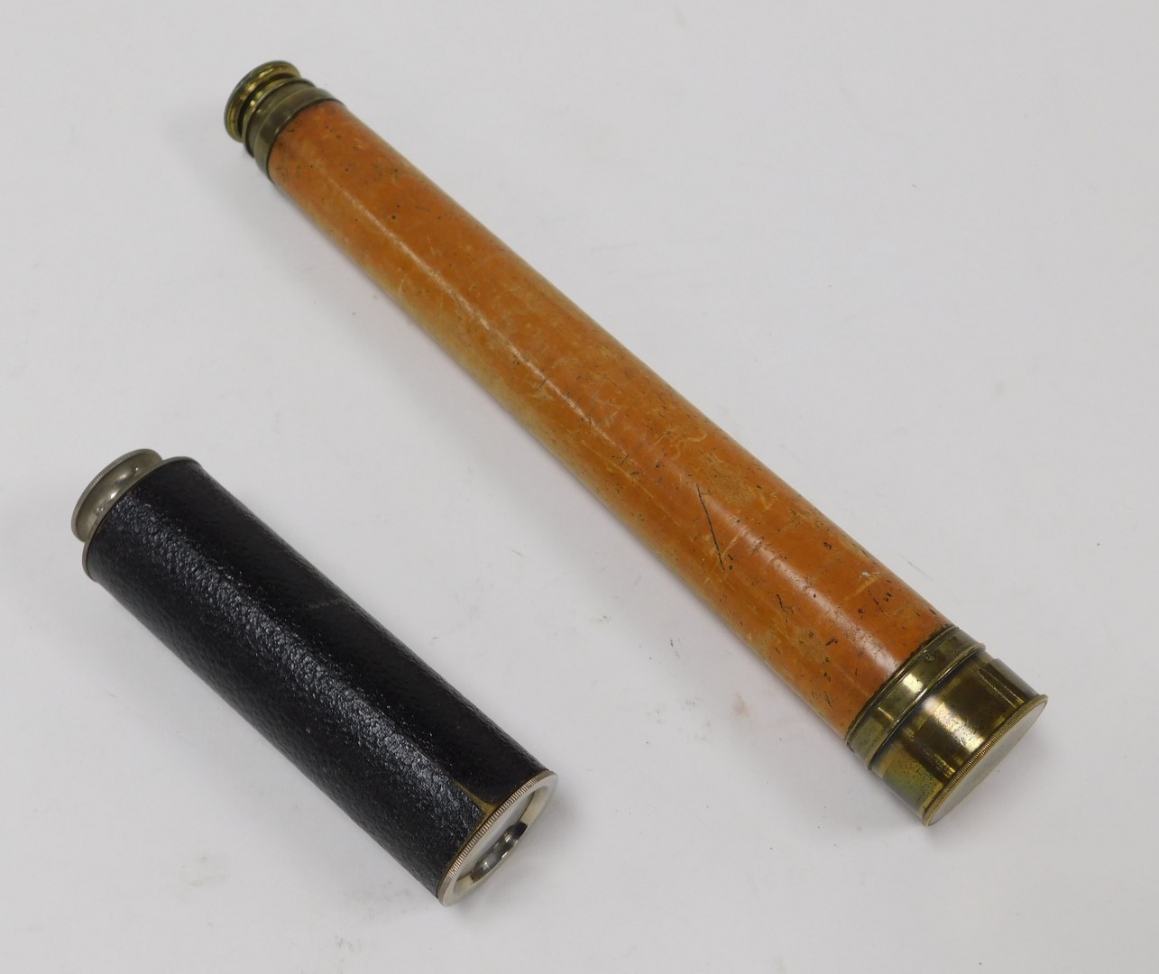 An early 20thC Pilot three draw telescope, bound in black leatherette, 36cm long extended, and a woo - Image 2 of 2