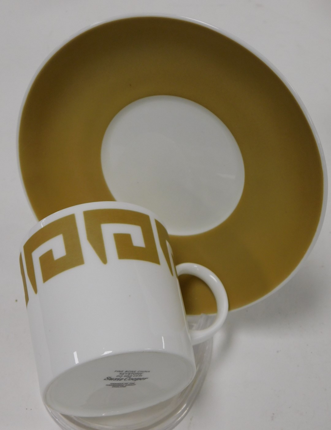 A Wedgwood Susie Cooper porcelain Keystone pattern part coffee service, old gold, C2134. printed mar - Image 2 of 3