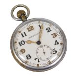 A Jaeger-le-Coultre military cased pocket watch, open face, keyless wind, circular dial bearing Arab