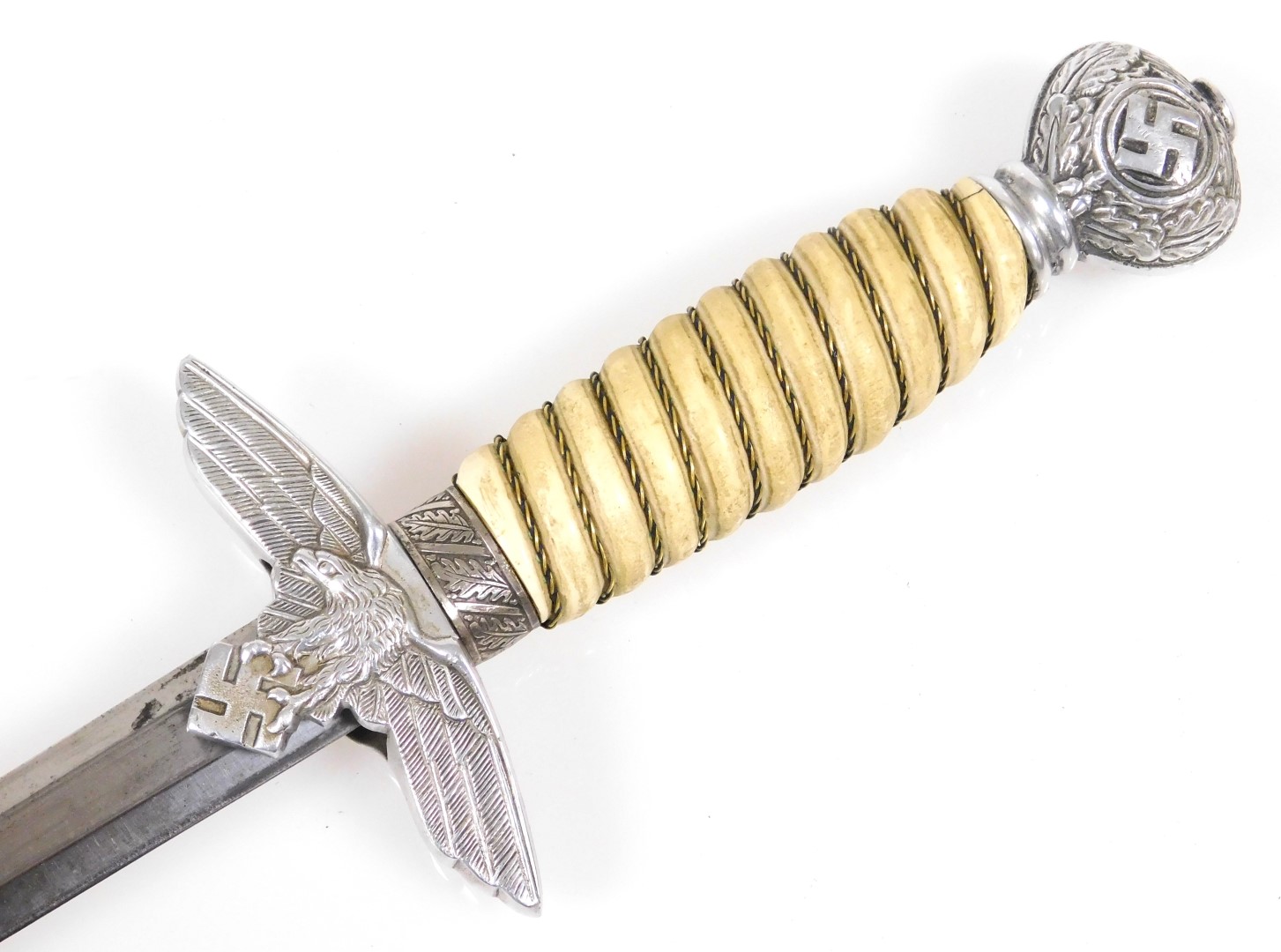 A replica Luftwaffe dagger, 43cm long, together with a pair of dagger hangers, stamped DRGM. - Image 2 of 5