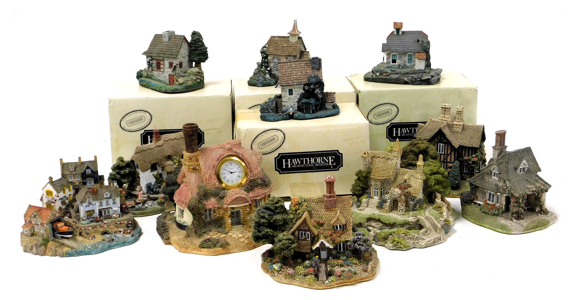 Lilliput Lane and other sculptures, some boxed, including Rose Cottage, Convent in the Woods, Shades