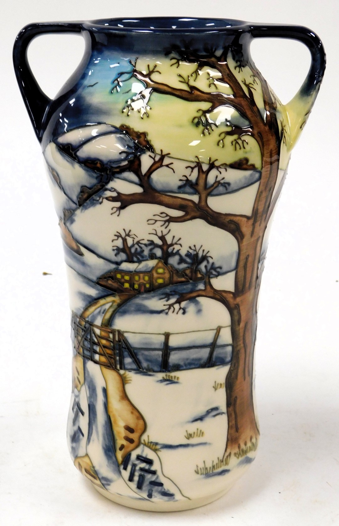 A Moorcroft pottery Woodside Farm pattern vase, of twin handled waisted form, circa 1999, painted an - Image 2 of 4