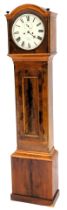 A 19thC Irish mahogany longcase clock, with arched door and plain base with plinth, the 30cm circula