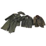 Two Barbour Beaufort jackets, size 38, Barbour hat, and a detachable coat hood, and Blue Ribband gre