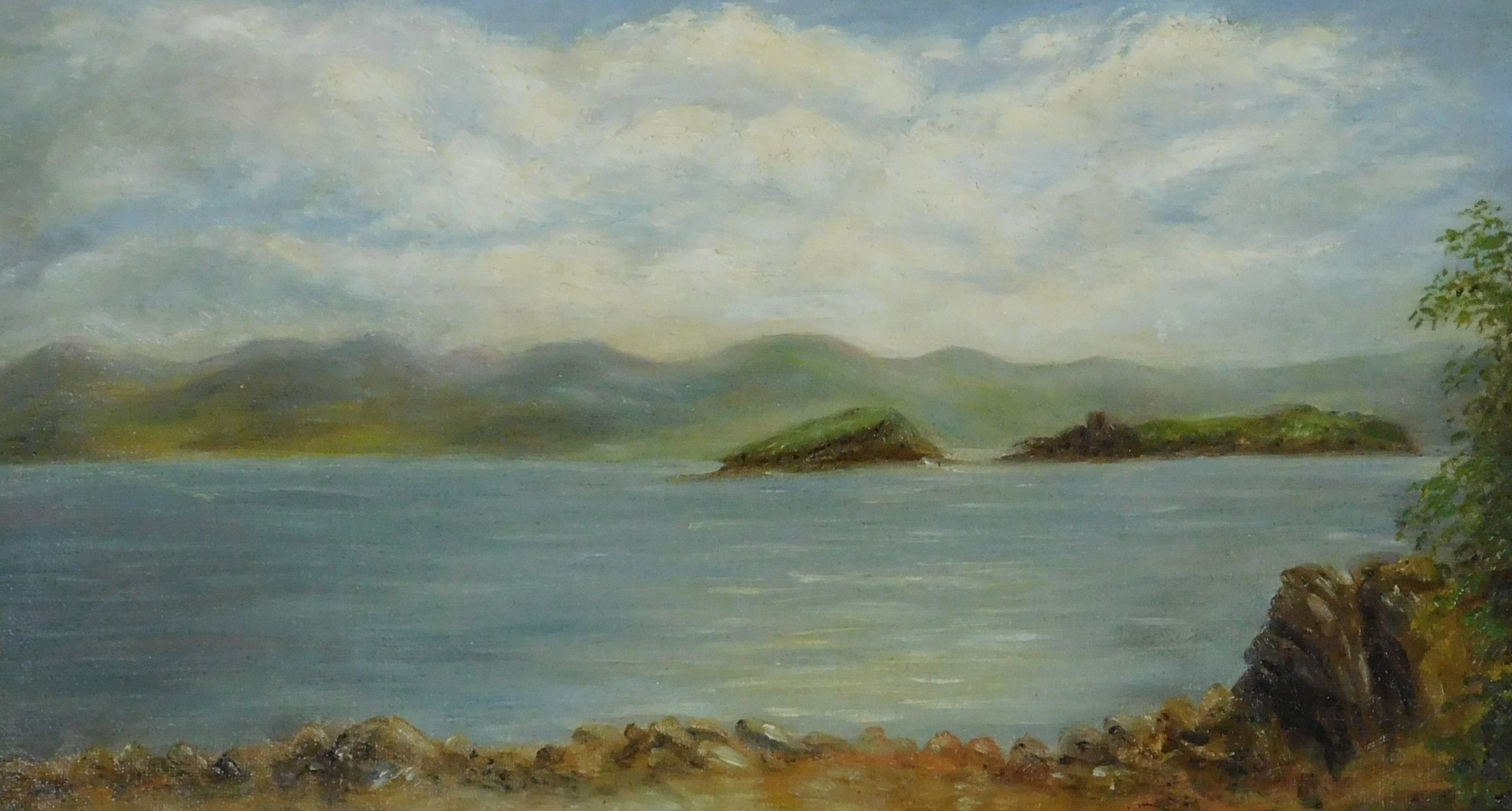 English School (19thC). Seascape with mountain beyond, oil on canvas, 19.5cm x 35cm, together with h - Image 5 of 5