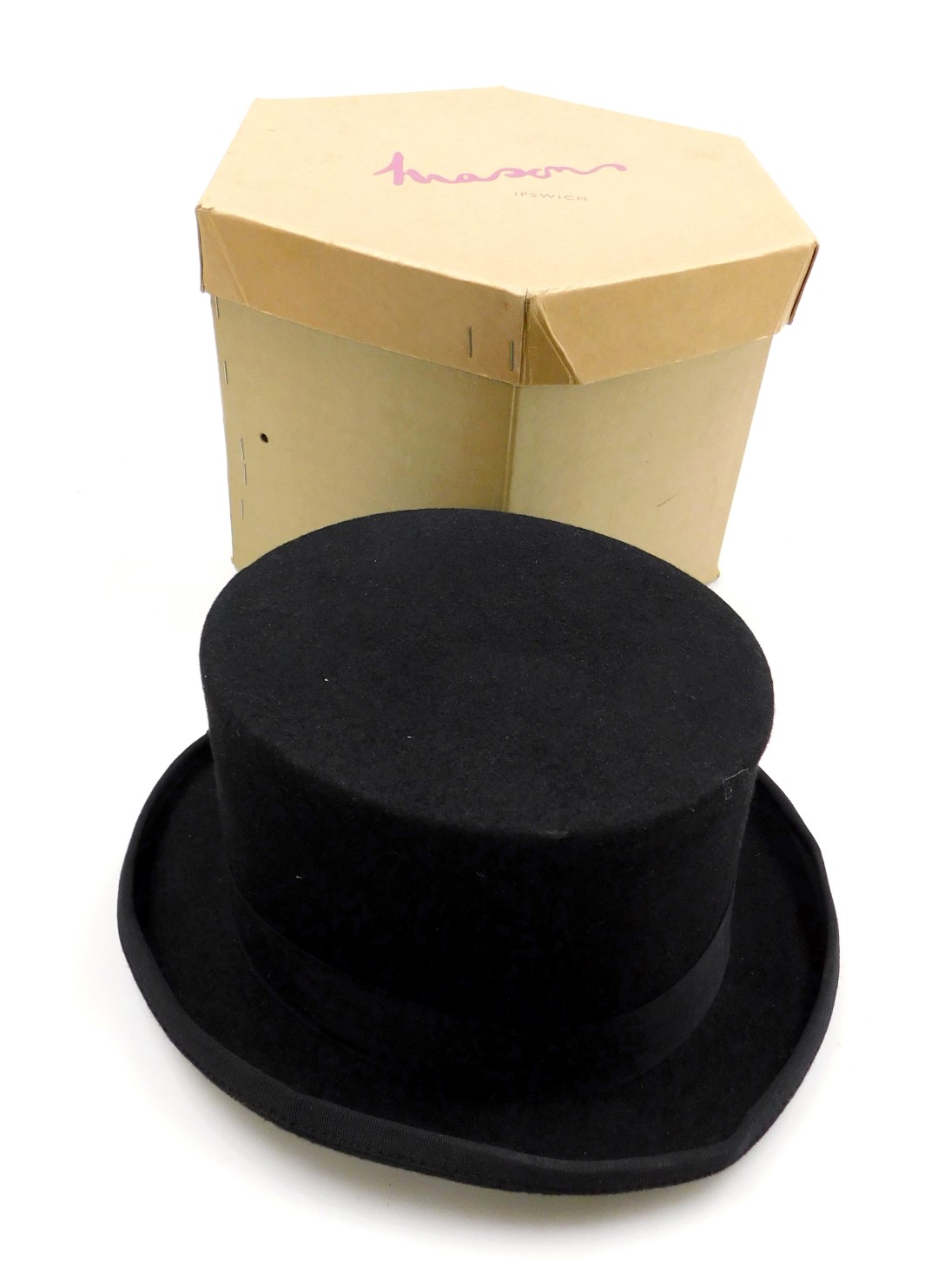 A DH black wool top hat, boxed.