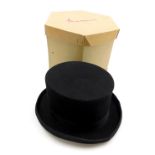 A DH black wool top hat, boxed.