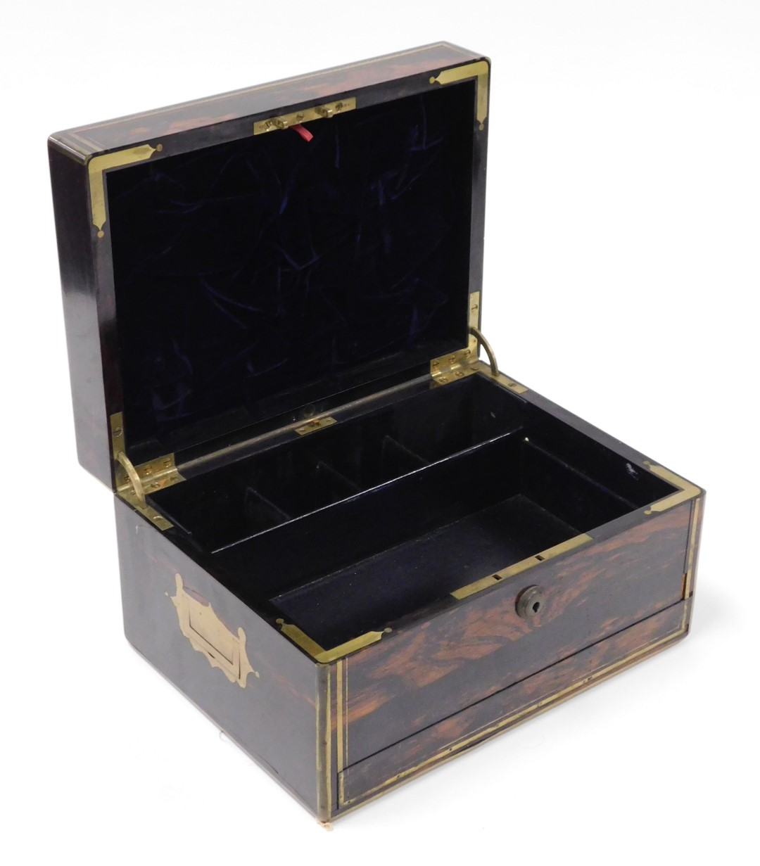 A Victorian coromandel and brass bound writing box, the lock plate stamped S Morden and Company, the - Image 3 of 5