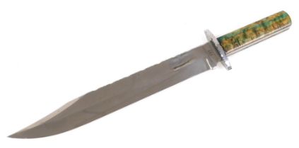 An A Wright and Son Ltd hunting knife, with a marbled handle, and steel blade, 45cm long.