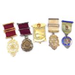 Six Victorian Masonic jewels, some silver, and enamel, including an Albion chapter jewel 1899, toget