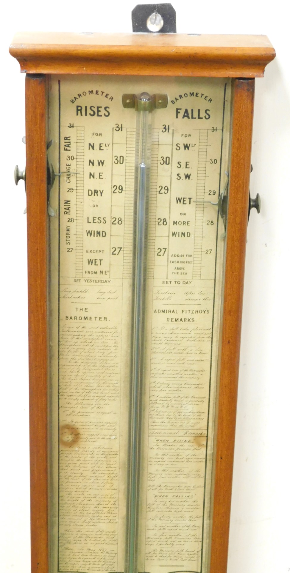 A late Victorian mahogany cased Admiral Fitzroy's barometer with thermometer and atmosphere measure, - Image 2 of 3