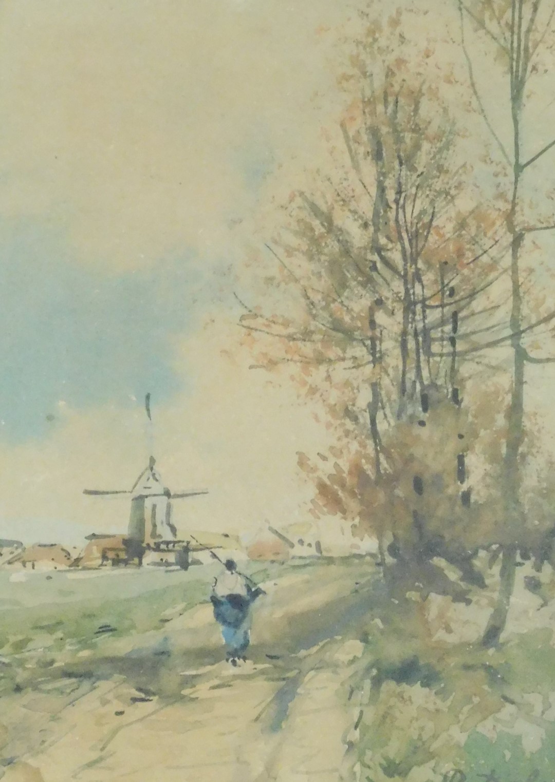 P Deleaux (French, late 19thC). A figure walking on a country lane, pair of watercolours, signed, 17 - Image 2 of 5