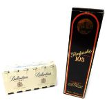 A bottle of Glenfarclas 105 highland malt scotch whisky, 8 years old, 750ml, boxed, together with tw