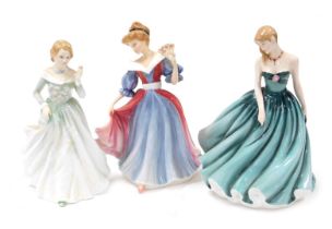 Three Royal Doulton porcelain figures, comprising Sarah HN3978, Amy, figure of the year, HN3316 and