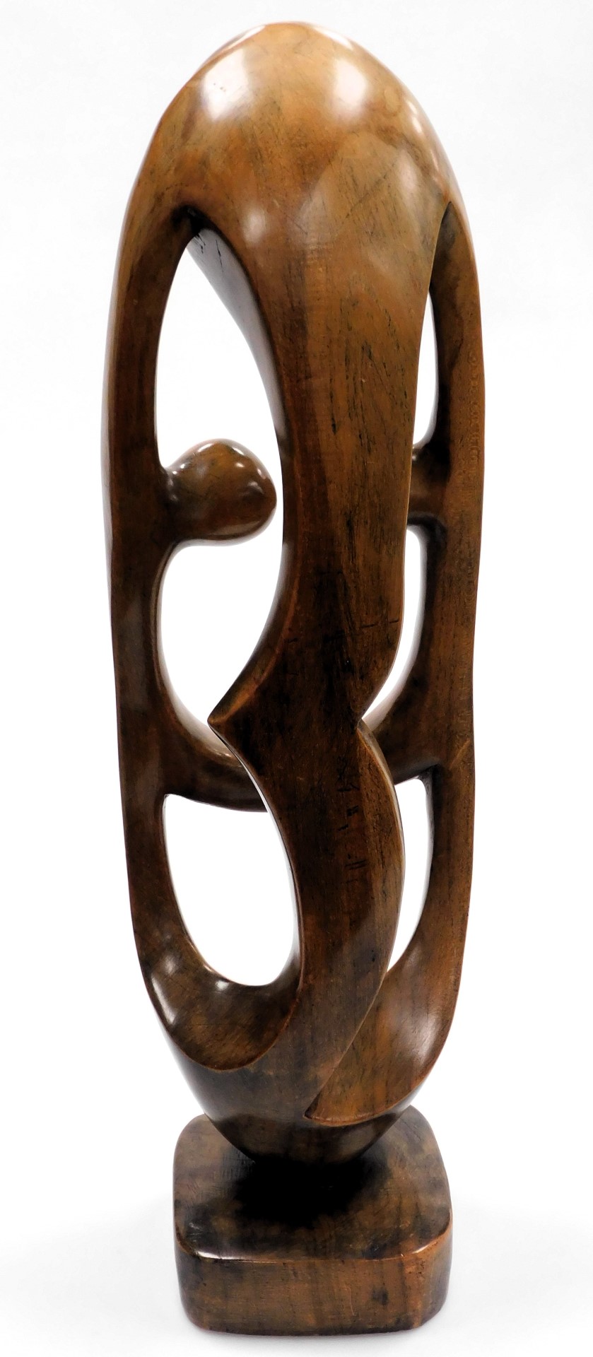 A modernist wooden carving of a fertility figure, on a square base, 76cm high. - Image 2 of 3