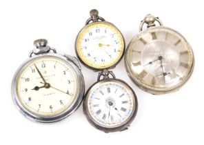 A Victorian gentleman's silver plated cased pocket watch, open faced, key wind, circular dial bearin