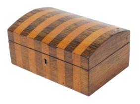 A Victorian coromandel and satinwood banded workbox, with a domed lid, 20cm wide.