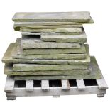 A quantity of York flag stone paving slabs, various sizes.