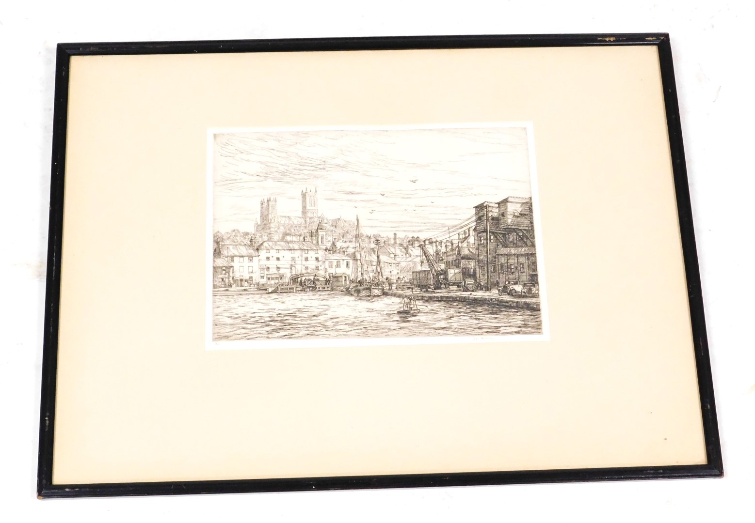 Edgar Holloway (British, 1914-2008). Lincoln Cathedral from Brayford Wharf, etching, limited edition - Image 2 of 3