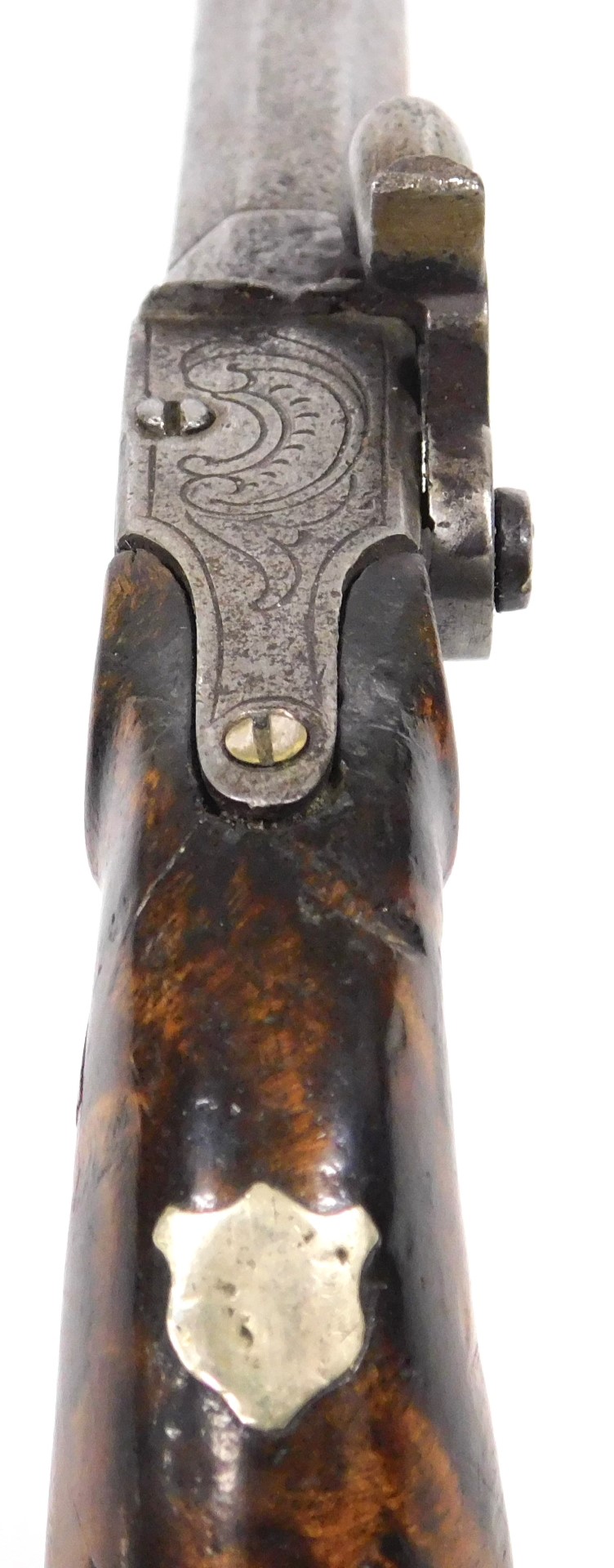 A 19thC side lock percussion cap pocket pistol, with an 8cm long octagonal barrel and walnut grip, 1 - Image 2 of 3