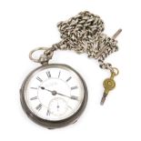 An Edward VII silver cased gentleman's pocket watch, open face, key wind, circular enamel dial beari