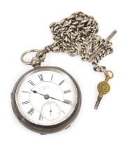 An Edward VII silver cased gentleman's pocket watch, open face, key wind, circular enamel dial beari