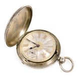 A Victorian silver gentleman's hunter pocket watch, key wind, silver dial bearing Roman numerals, su