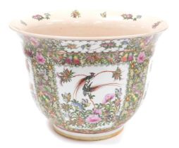 A Chinese Canton porcelain jardiniere, decorated with birds and insects within floral borders, 33cm