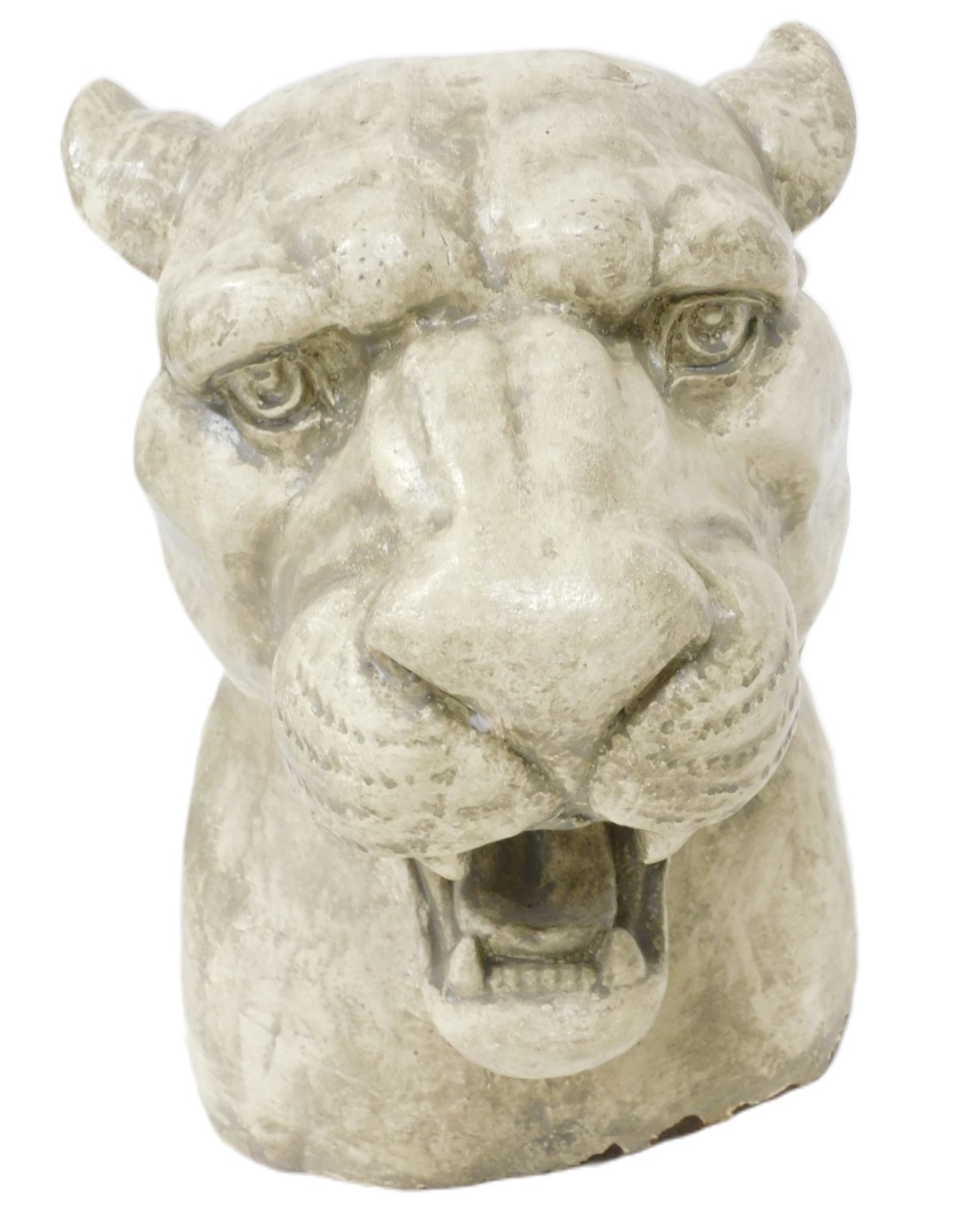 An early 20thC white painted cast iron bust of a lioness' head, 42cm high. - Image 2 of 2