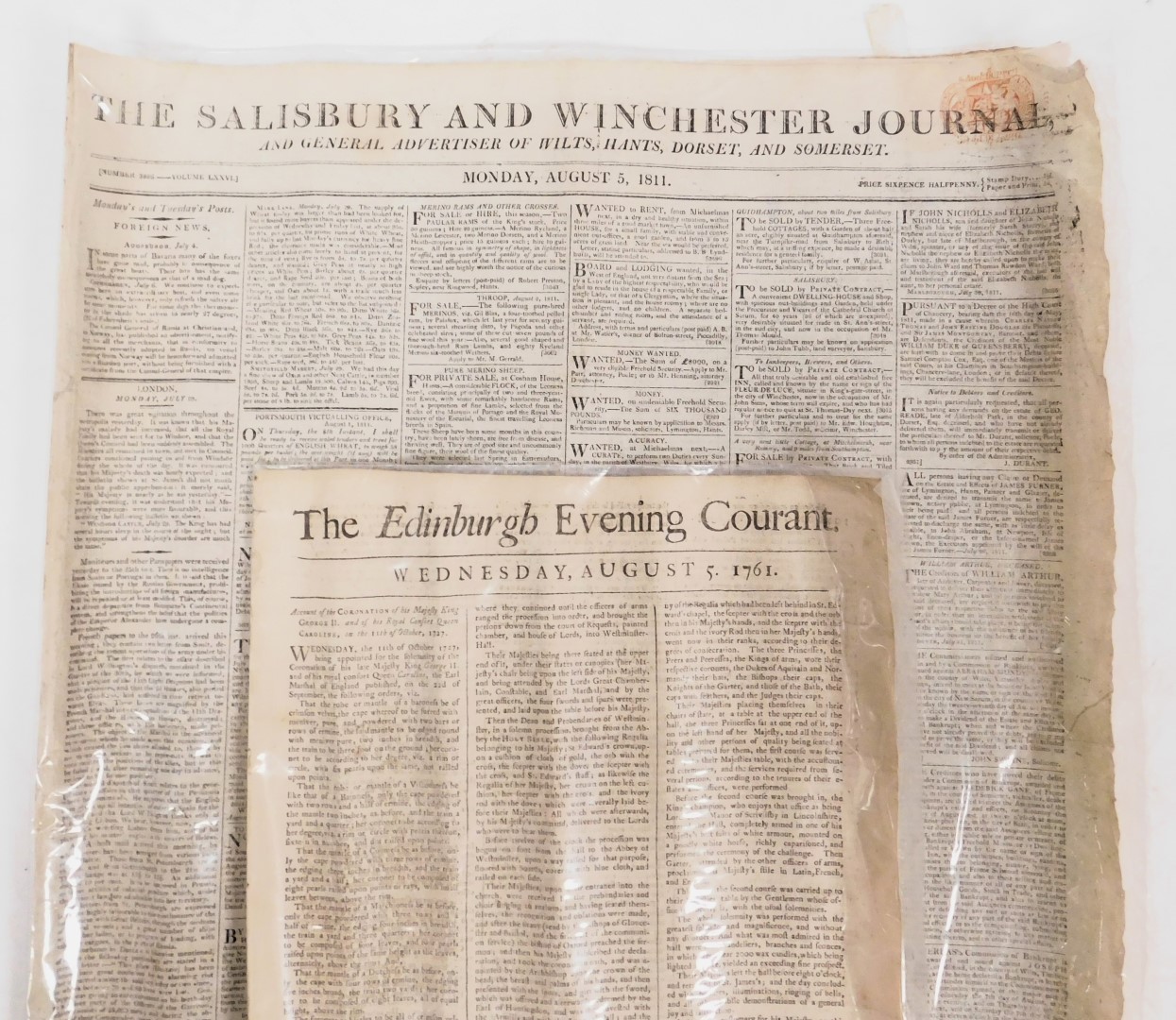 Georgian and later newspapers, comprising The Edinburgh Evening Courant, Wednesday August 5 1761, Th - Image 3 of 3