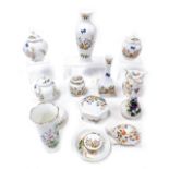 A group of Aynsley porcelain Cottage Garden pattern ornaments, including vases, boxes and covers, a